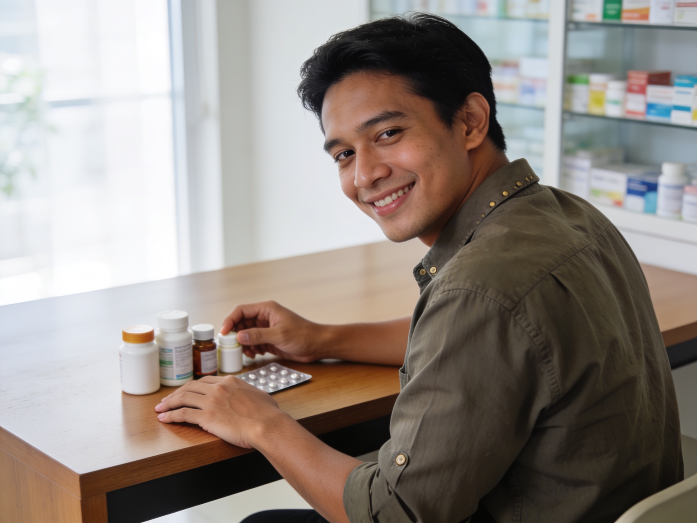 Pria memeriksa dosis dan aturan pakai obat resep di rumah untuk panduan minum obat resep.